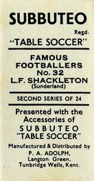 1954 P.A. Adolph (Subbutteo) Famous Footballers #32 Len Shackleton Back