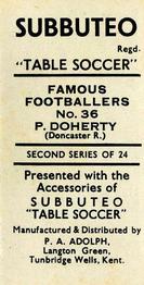 1954 P.A. Adolph (Subbutteo) Famous Footballers #36 Peter Doherty Back
