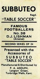 1954 P.A. Adolph (Subbutteo) Famous Footballers #38 Doug Lishman Back