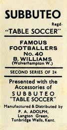 1954 P.A. Adolph (Subbutteo) Famous Footballers #40 Bert Williams Back