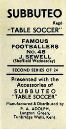 1954 P.A. Adolph (Subbutteo) Famous Footballers #48 Jackie Sewell Back