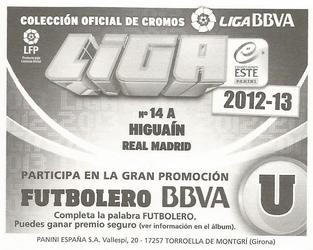 2012-13 Panini Este Spanish LaLiga Stickers #14A Gonzalo Higuain Back