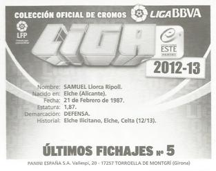 2012-13 Panini Este Spanish LaLiga Stickers - Ultimos Fichajes #5 Samuel Llorca Back