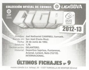 2012-13 Panini Este Spanish LaLiga Stickers - Ultimos Fichajes #9 Joel Campbell Back