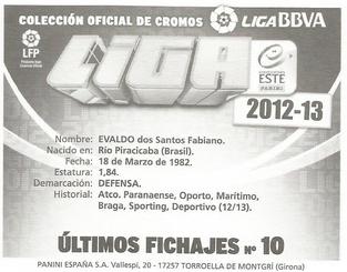 2012-13 Panini Este Spanish LaLiga Stickers - Ultimos Fichajes #10 Evaldo Back