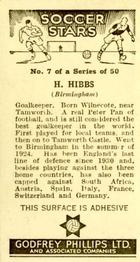 1936 Godfrey Phillips Soccer Stars #7 Harry Hibbs Back