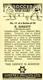 1936 Godfrey Phillips Soccer Stars #11 Ralph Birkett Back