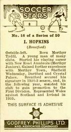 1936 Godfrey Phillips Soccer Stars #16 Idris Hopkins Back