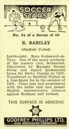 1936 Godfrey Phillips Soccer Stars #34 Bobby Barclay Back