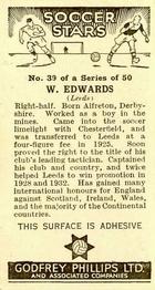1936 Godfrey Phillips Soccer Stars #39 Willis Edwards Back