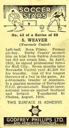 1936 Godfrey Phillips Soccer Stars #43 Sam Weaver Back