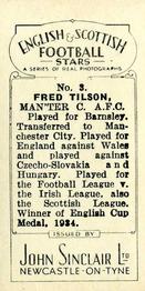 1935 John Sinclair English & Scottish Football Stars #3 Fred Tilson Back