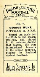 1935 John Sinclair English & Scottish Football Stars #7 George Hunt Back
