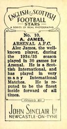 1935 John Sinclair English & Scottish Football Stars #10 Alec James Back