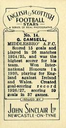 1935 John Sinclair English & Scottish Football Stars #14 George Camsell Back