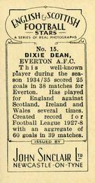 1935 John Sinclair English & Scottish Football Stars #15 Dixie Dean Back
