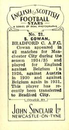 1935 John Sinclair English & Scottish Football Stars #21 Sam Cowan Back