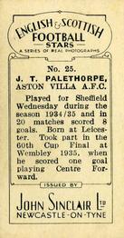 1935 John Sinclair English & Scottish Football Stars #25 John Palethorpe Back