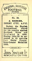 1935 John Sinclair English & Scottish Football Stars #39 Jack Barker Back