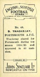 1935 John Sinclair English & Scottish Football Stars #48 David Thackeray Back