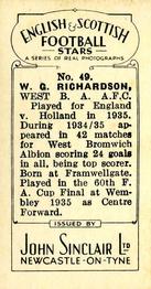 1935 John Sinclair English & Scottish Football Stars #49 William Richardson Back
