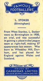 1935 Carreras Famous Footballers #34 L. Stoker Back