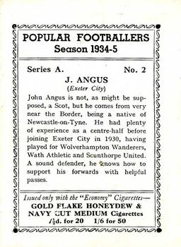 1935 R & J Hill Popular Footballers #2 Jack Angus Back