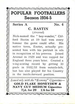 1935 R & J Hill Popular Footballers #4 Cliff Bastin Back
