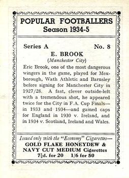 1935 R & J Hill Popular Footballers #8 Eric Brook Back