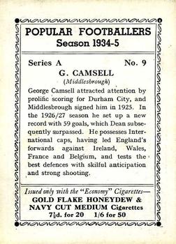 1935 R & J Hill Popular Footballers #9 George Camsell Back