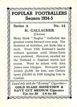 1935 R & J Hill Popular Footballers #14 Hughie Gallacher Back