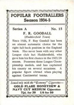 1935 R & J Hill Popular Footballers #15 Roy Goodall Back