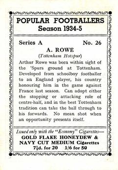 1935 R & J Hill Popular Footballers #26 Arthur Rowe Back