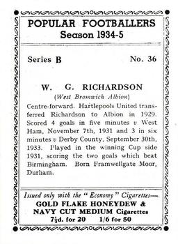 1935 R & J Hill Popular Footballers #36 William Richardson Back