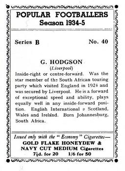 1935 R & J Hill Popular Footballers #40 Gordon Hodgson Back