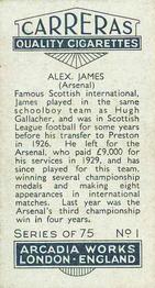 1934 Carreras Footballers #1 Alex James Back