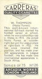 1934 Carreras Footballers #26 Bill Thompson Back