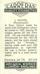 1934 Carreras Footballers #29 Jimmy Nichol Back
