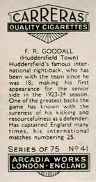 1934 Carreras Footballers #41 Roy Goodall Back