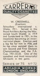 1934 Carreras Footballers #72 Warney Cresswell Back