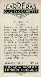 1934 Carreras Footballers #74 Cliff Bastin Back