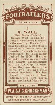 1914 Churchman's Footballers (Brown back) #9 George Wall Back
