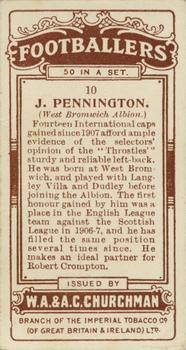 1914 Churchman's Footballers (Brown back) #10 Jesse Pennington Back