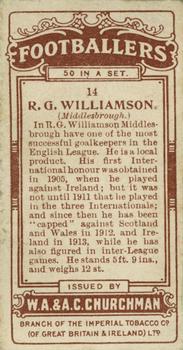 1914 Churchman's Footballers (Brown back) #14 Tim Williamson Back