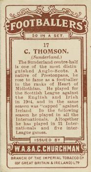 1914 Churchman's Footballers (Brown back) #17 Charlie Thomson Back