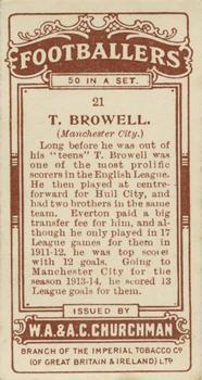 1914 Churchman's Footballers (Brown back) #21 Tommy Browell Back