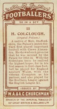 1914 Churchman's Footballers (Brown back) #23 Horace Colclough Back