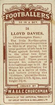1914 Churchman's Footballers (Brown back) #24 Lloyd Davies Back