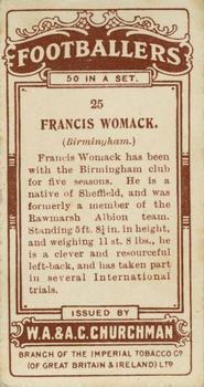 1914 Churchman's Footballers (Brown back) #25 Frank Womack Back