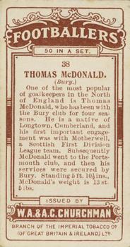 1914 Churchman's Footballers (Brown back) #38 Tom McDonald Back